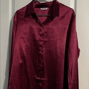 Elegant Burgundy Satin Blouse